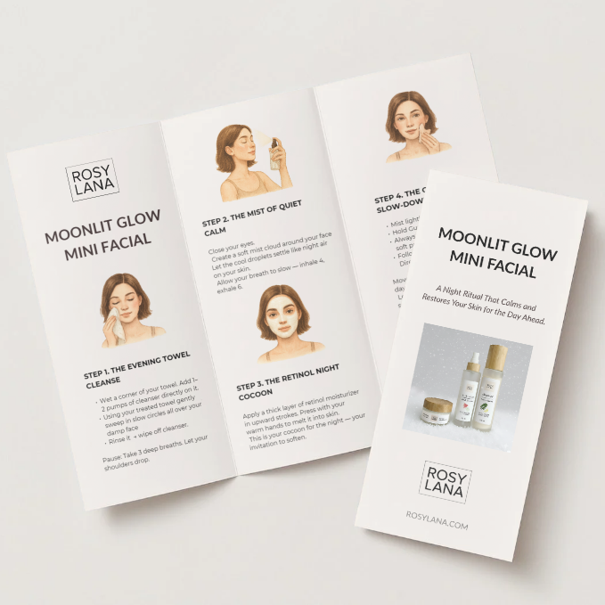 Rosy Lana Moonlit Glow Mini Facial instructions on a white background