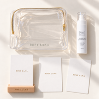 Rosy Lana white 100 ml Watermelon Facial Mist Ritual with wooden card stand and transparent pouch, flat lay